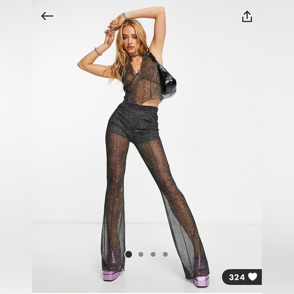 ASOS DESIGN mesh matching set with flare pants and halter top